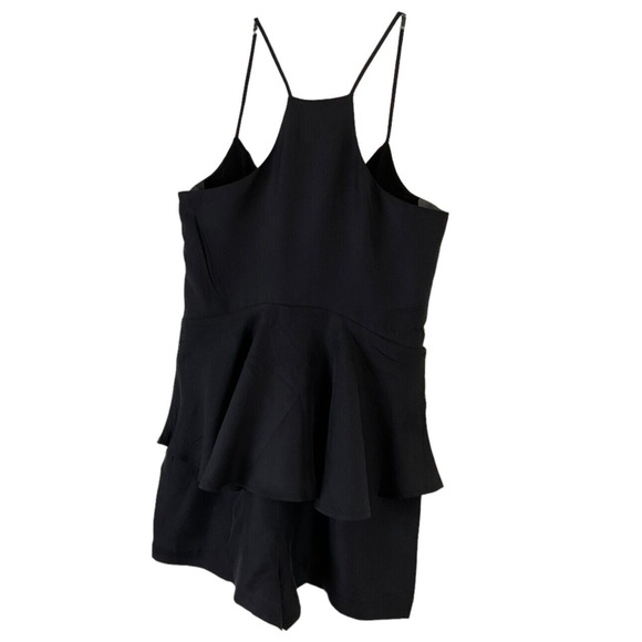 Cosette Women's Black Silk Romper Size 2 Spaghetti Strap Peplum Overlay - Picture 2 of 14